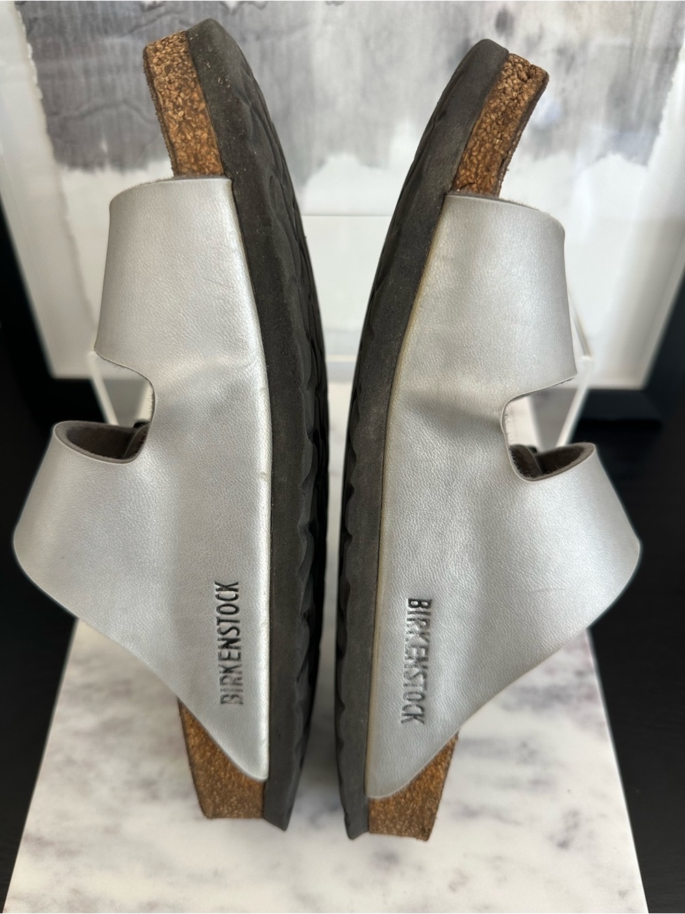 Birkenstock Silver Double Strap Arizona Sandals - Size 37/6.5 - Picture 3 of 6
